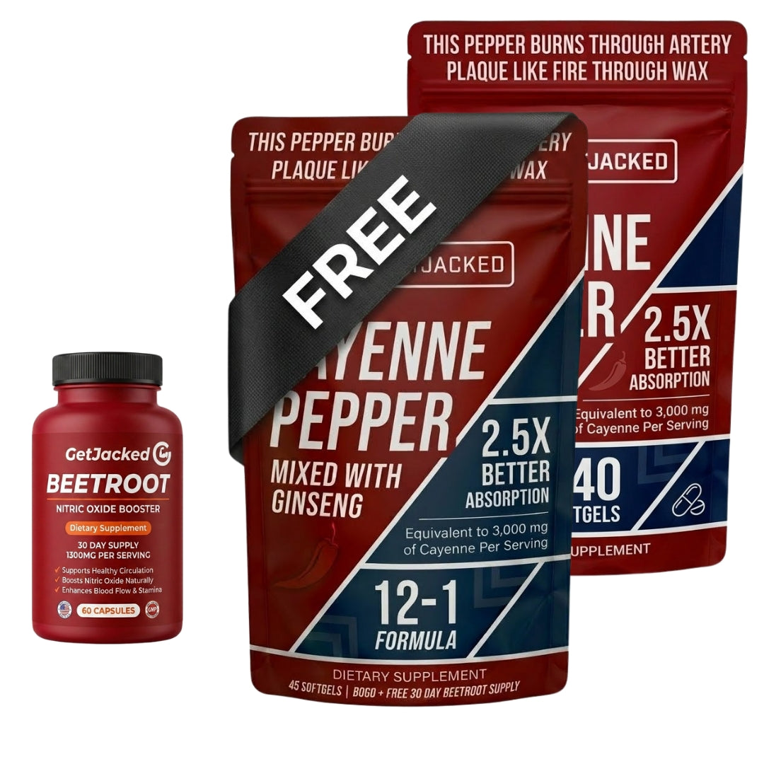 Support Vascular Function with GetJacked | Cayenne, Ginseng & Beetroot |